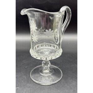 EAPG Ripley & Co Baby Thumbprint Dakota Fern & Flower Etched Footed Creamer 7”